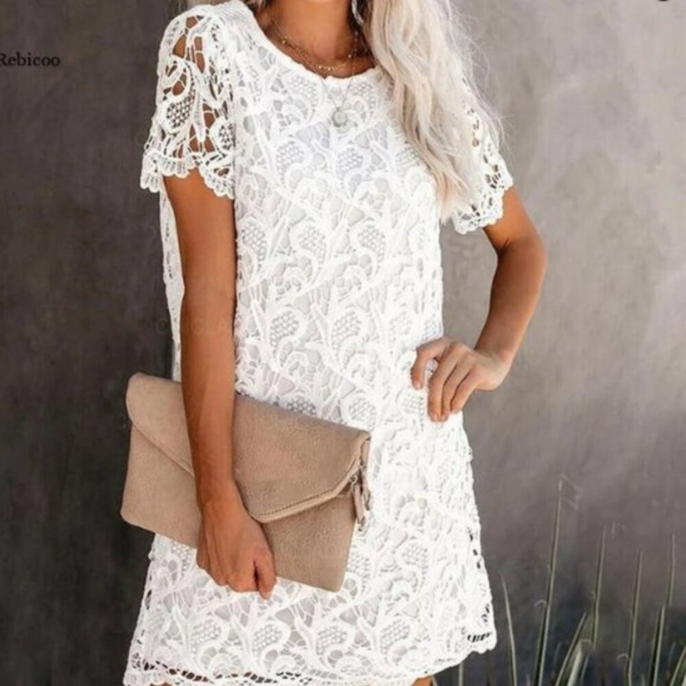 NEW! BOUTIQUE SHE & SKY WHITE LACE DRESS - Picture 1 of 5